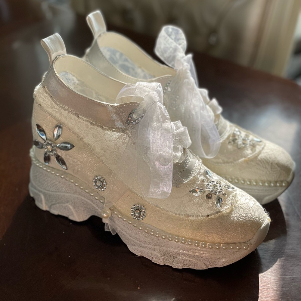 Embellished Platform Shoes, Bridal Wedding Sneakers, View 2